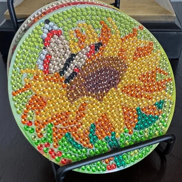 Gift-Ready Sunflower Coaster Set w/Holder – Spring & Hostess Gift – Set of 4 - Picture 2 of 6